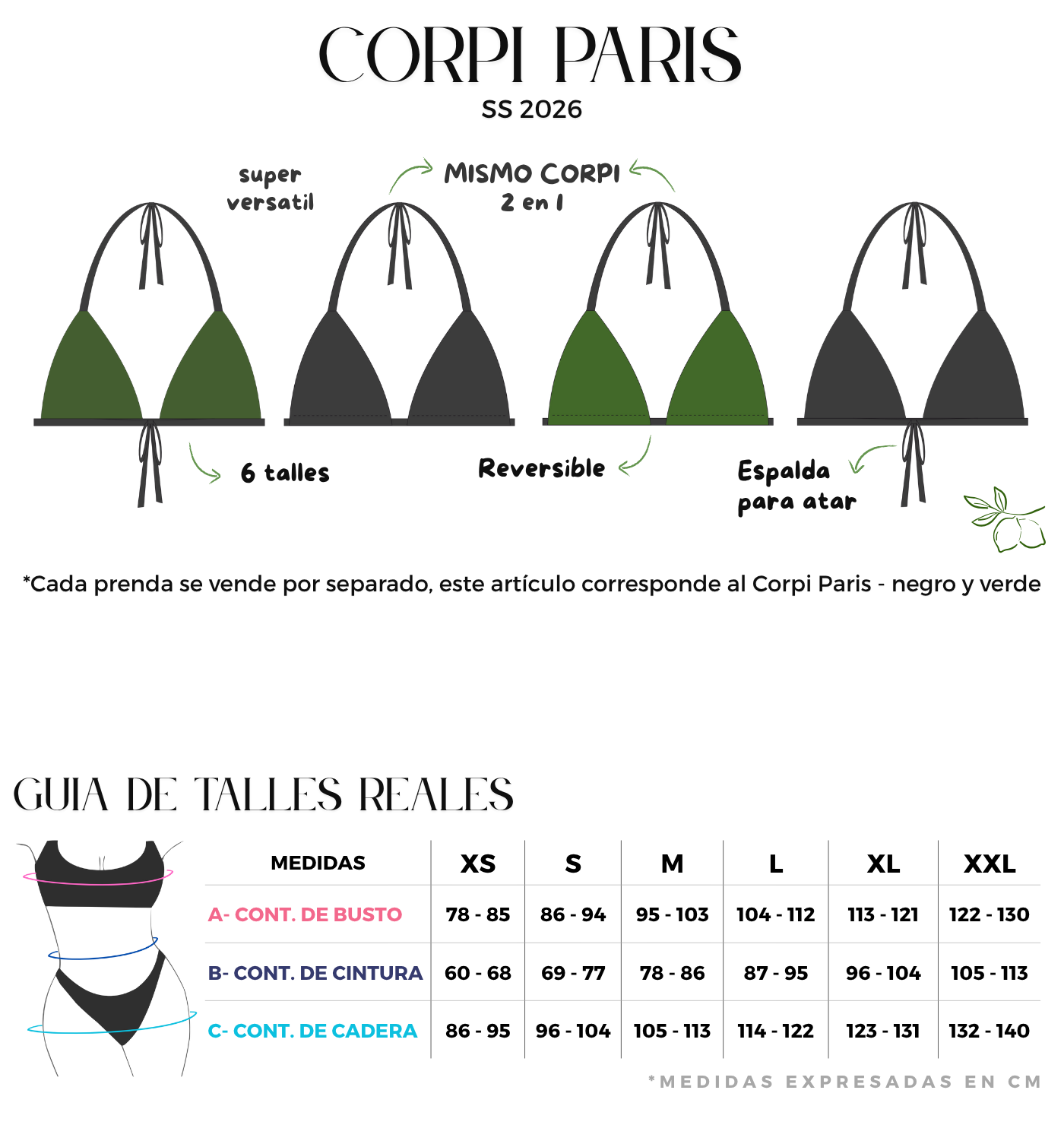 Descripcion del corpiño triangulito paris color negro y verde